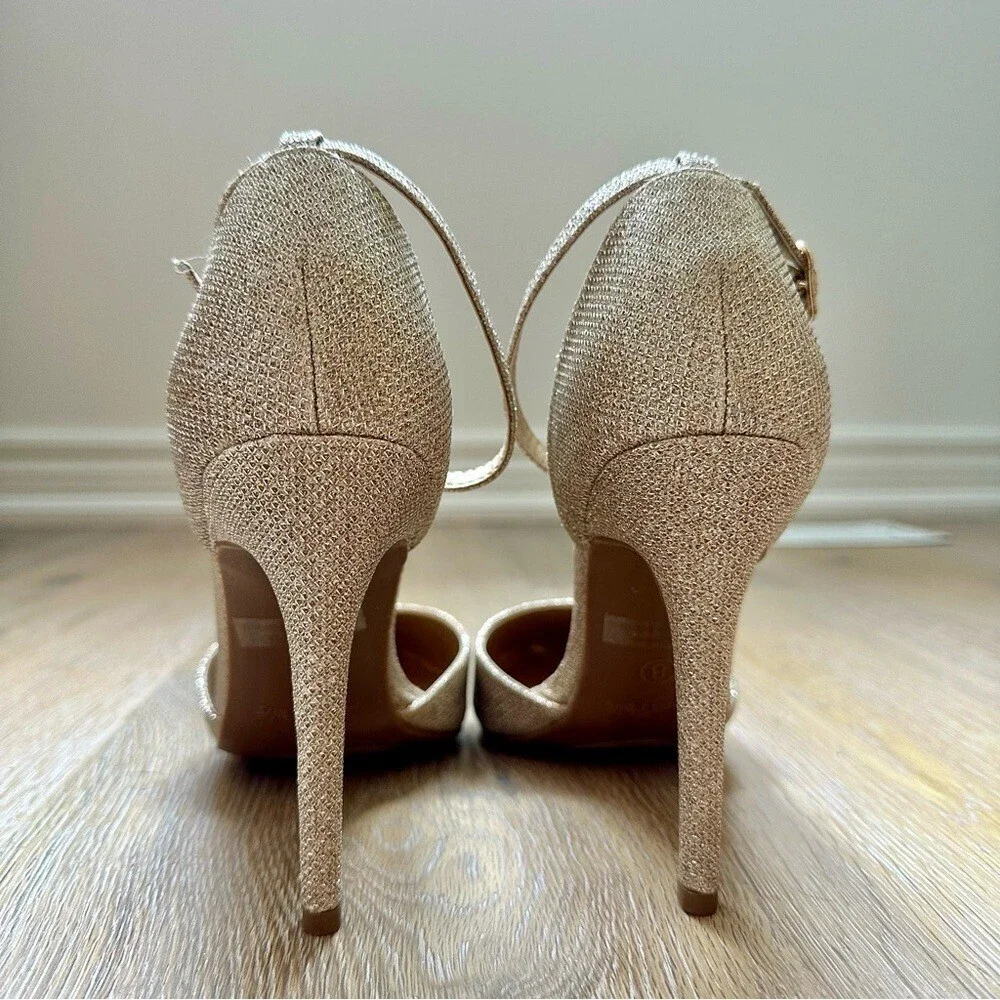 NWT Dream Pairs Gold Pumps Oppointed Lacey Pointed Toe Shoes w/Ankle Strap - 8